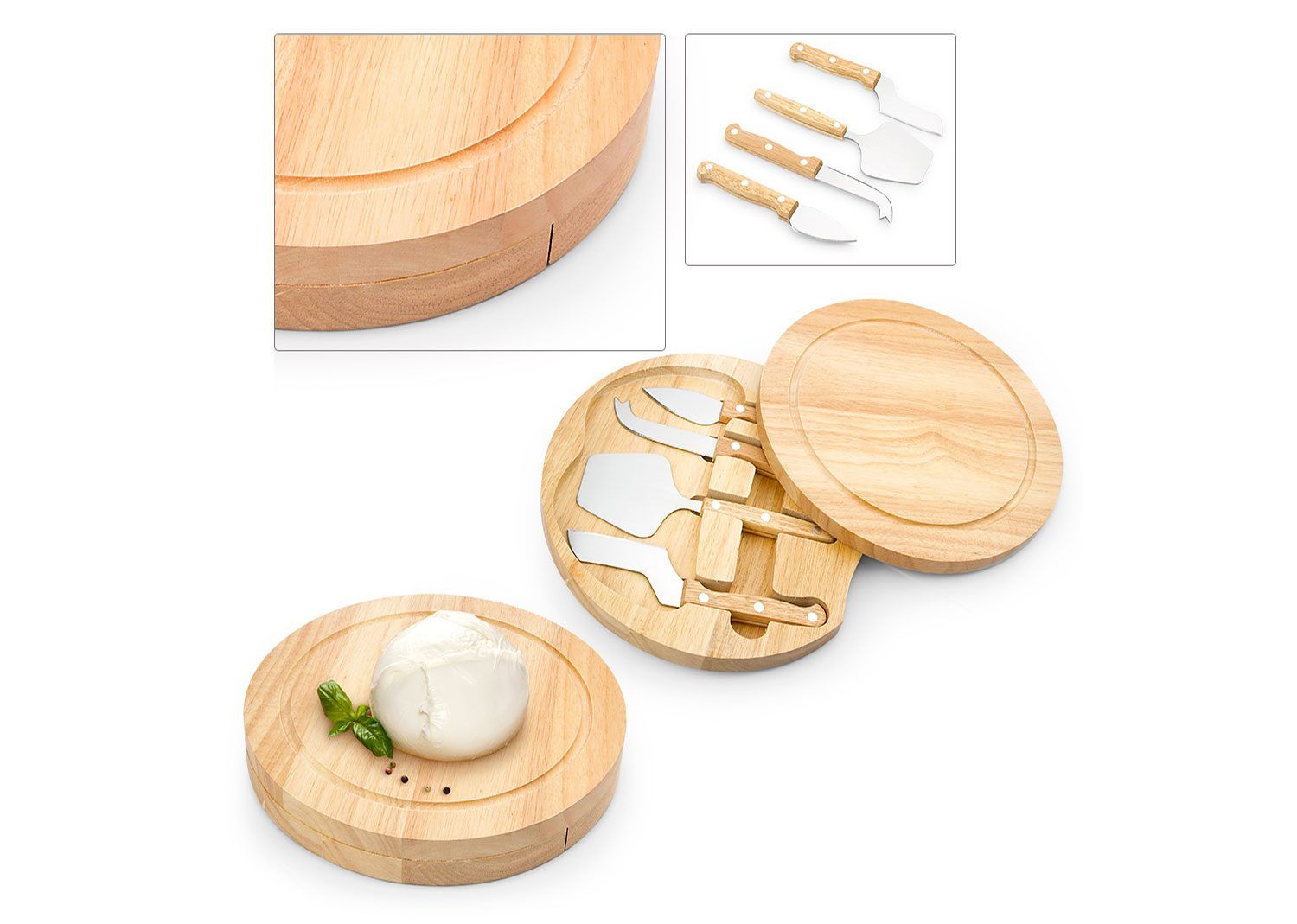 Tabla redonda con 4 Cuhillos para quesos